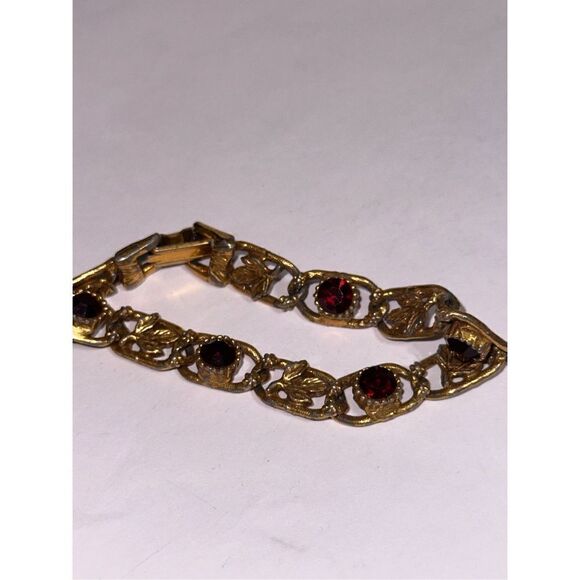 Vintage 1960's GOLDETTE Charm Link Bracelet RUBY STONES Links GOOD VINTAGE CONDI - Picture 5 of 7